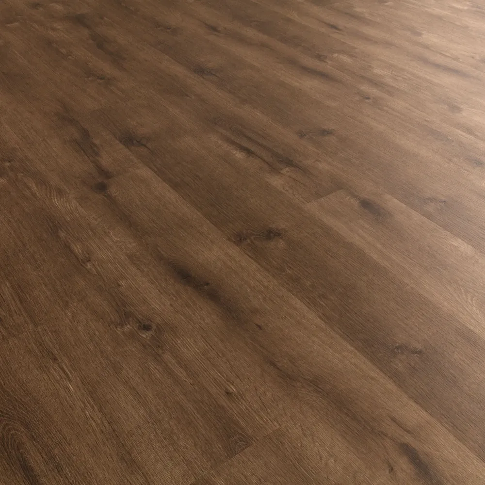 Closeup view of a floor with Chestnut vinyl flooring installed