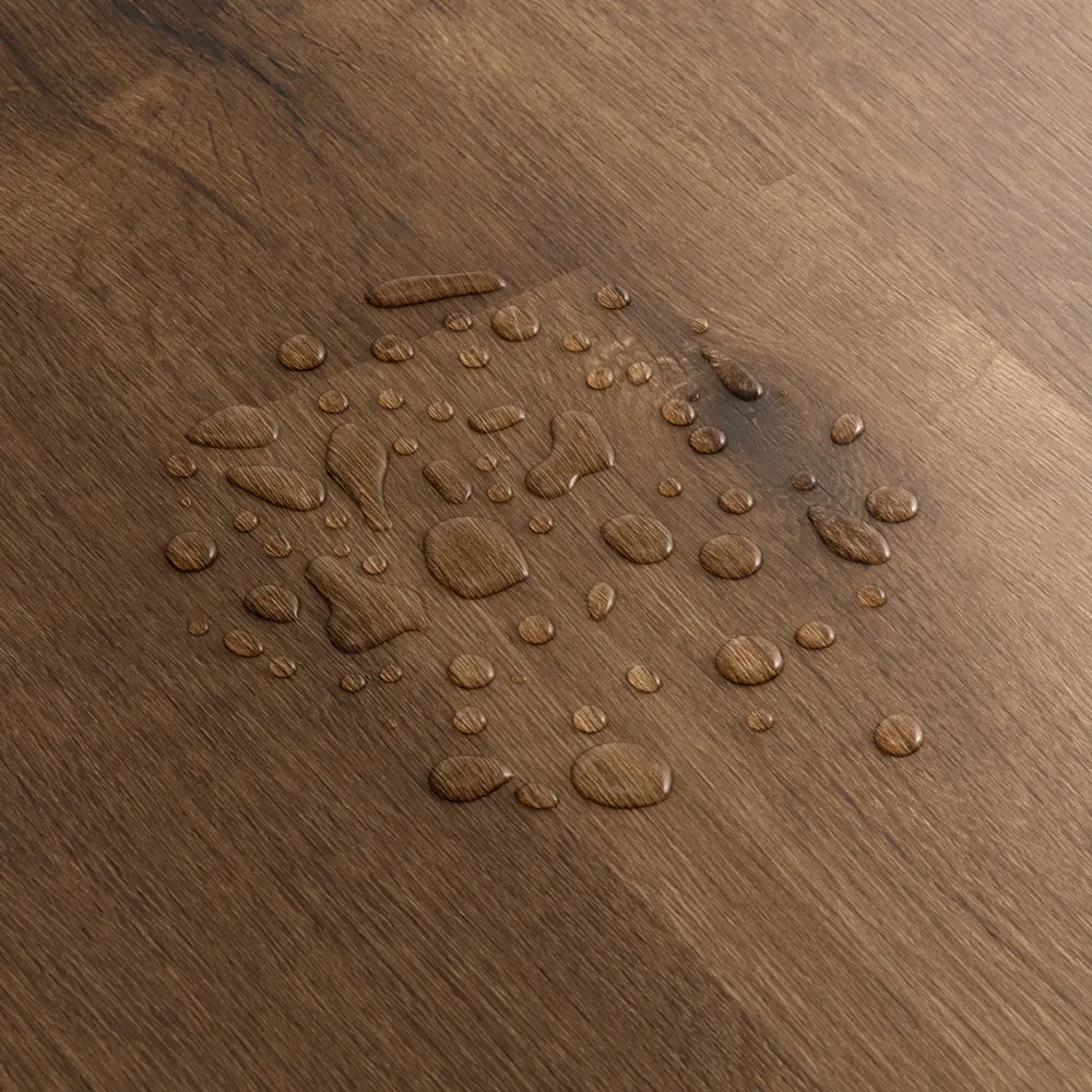 Closeup view of a floor with Chestnut vinyl flooring installed