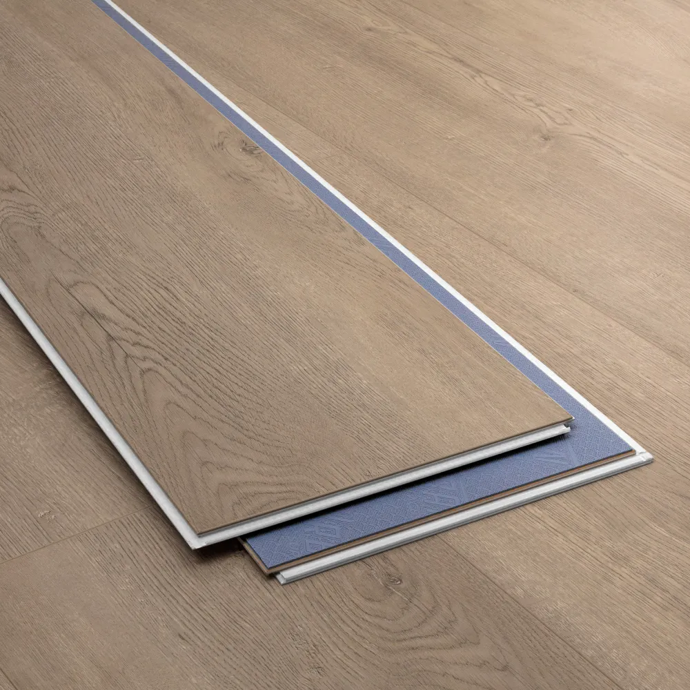 Closeup view of a floor with Crescent Oak vinyl flooring installed