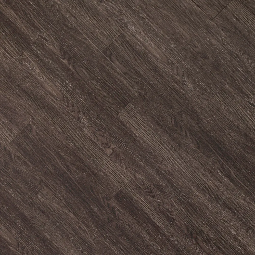Closeup view of a floor with Midnight Grey vinyl flooring installed