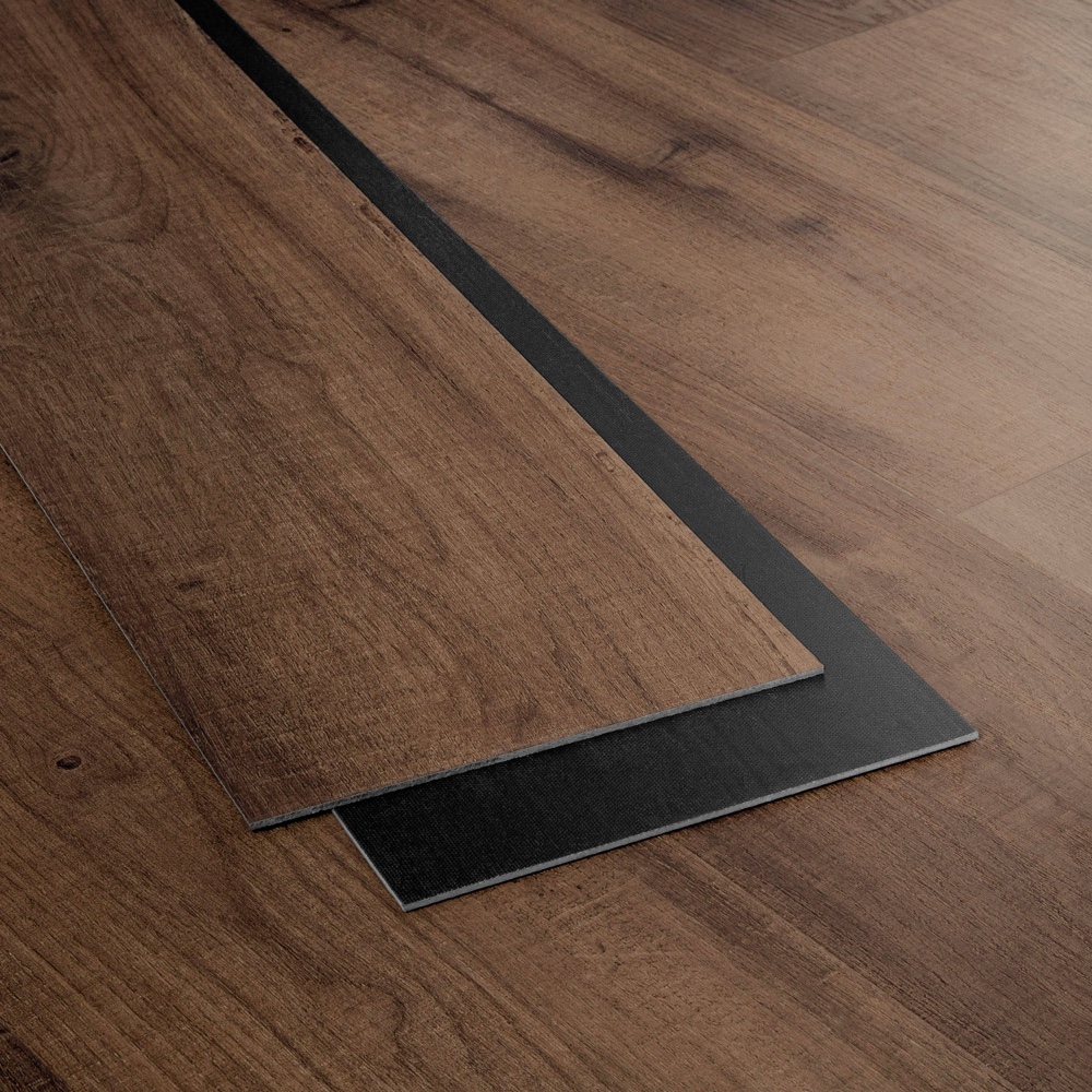 Closeup view of a floor with Emberwood vinyl flooring installed