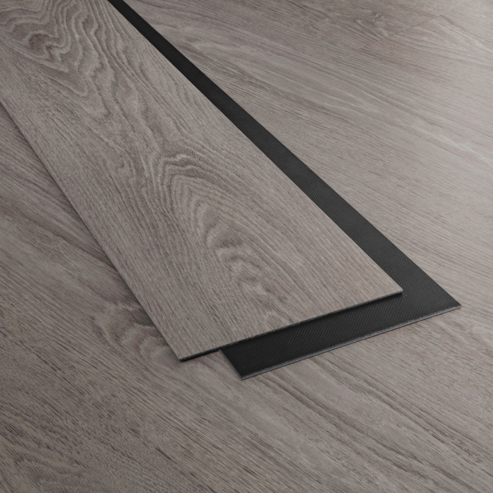 Closeup view of a floor with Stoney Mountain vinyl flooring installed