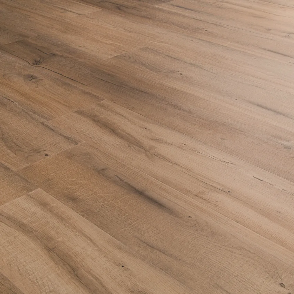 Closeup view of a floor with Boardwalk vinyl flooring installed