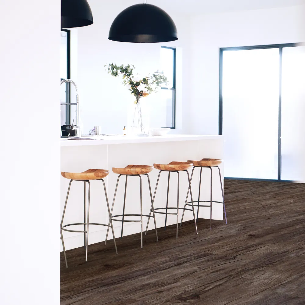 Closeup view of a floor with Ash vinyl flooring installed