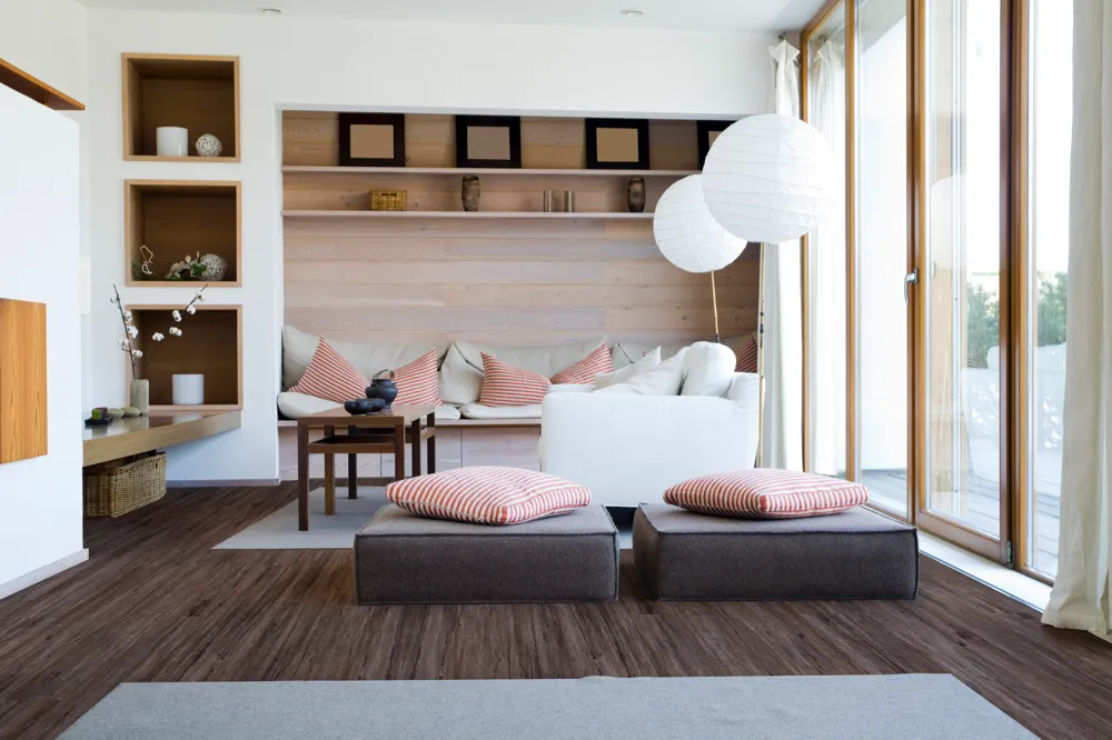 Closeup view of a floor with Ash vinyl flooring installed