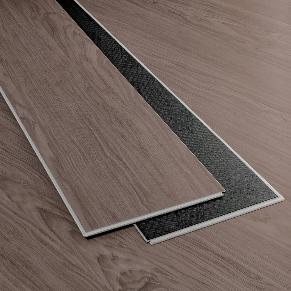 Closeup view of a floor with Midland Grey vinyl flooring installed