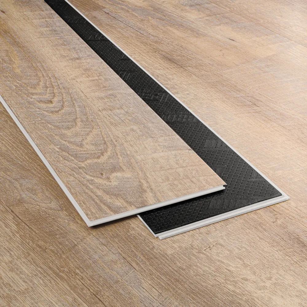 Closeup view of a floor with Cheyenne vinyl flooring installed