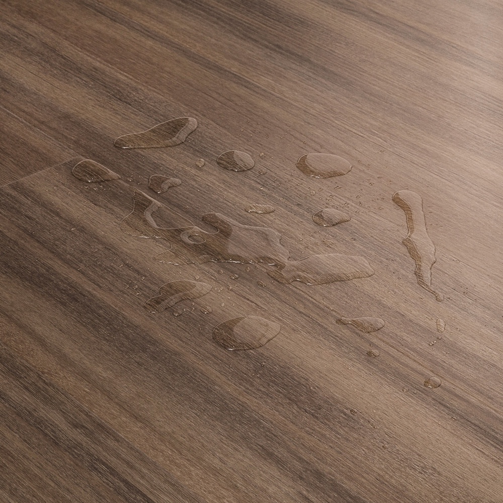 Closeup view of a floor with Espresso vinyl flooring installed