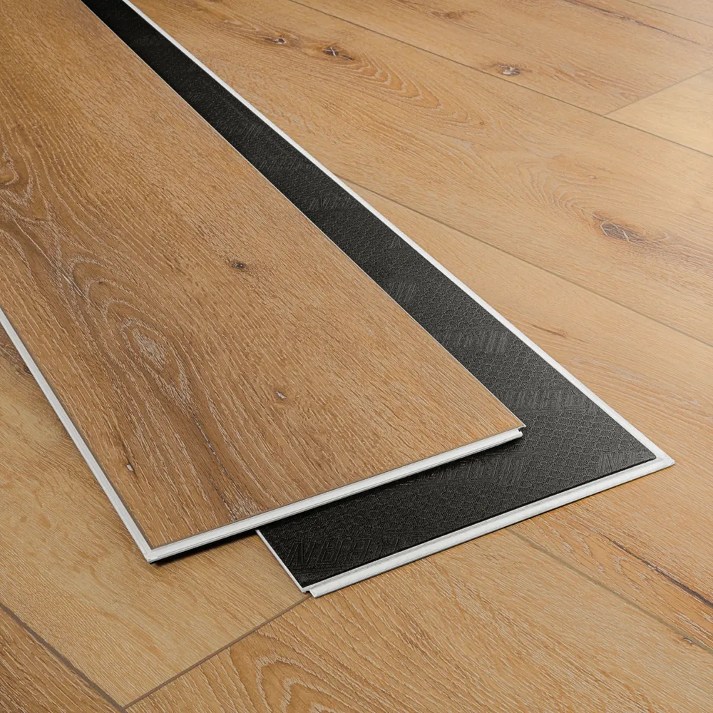 Closeup view of a floor with Yellowstone vinyl flooring installed